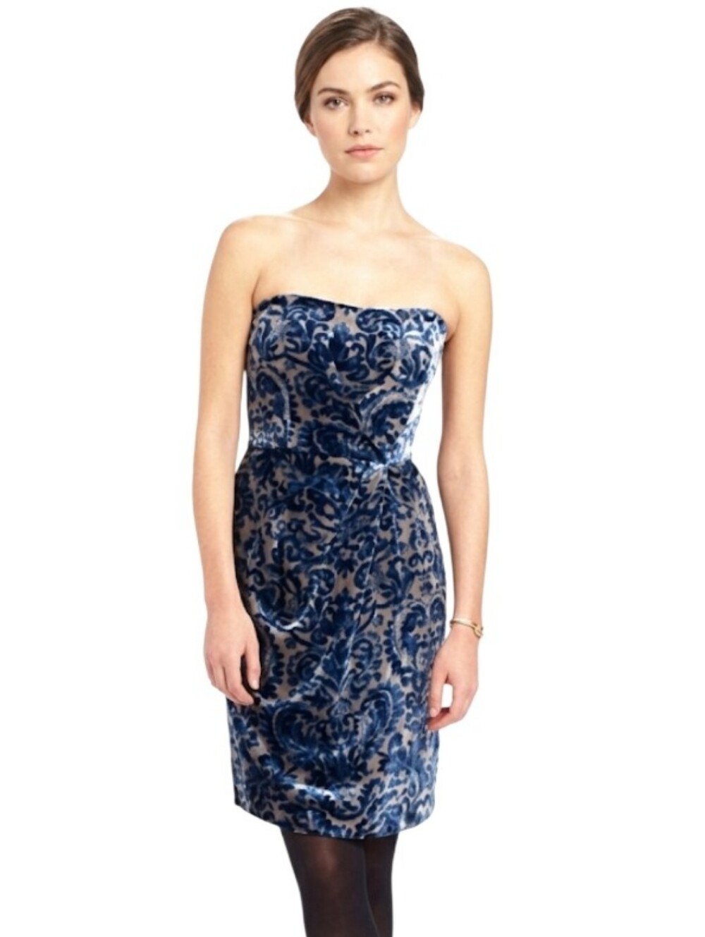 ANTHROPOLOGIE X PROJECT ALABAMA STRAPLESS INDIGO INKED VELVET MINI DRESS 6